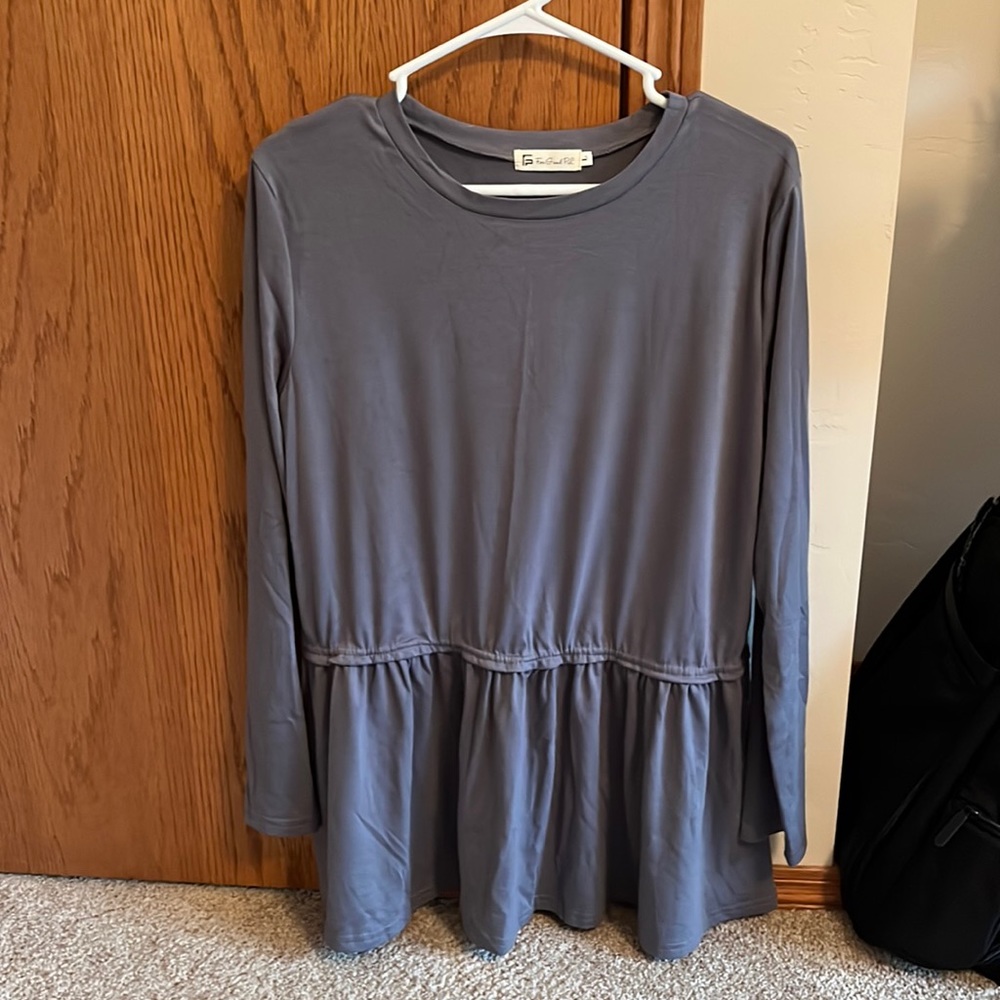 Grey babydoll long sleeve top